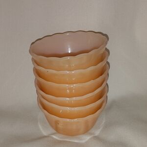 Vintage Fire King Peach Luster Ware Scalloped Edge Custard Cups Bowls 6 Oz